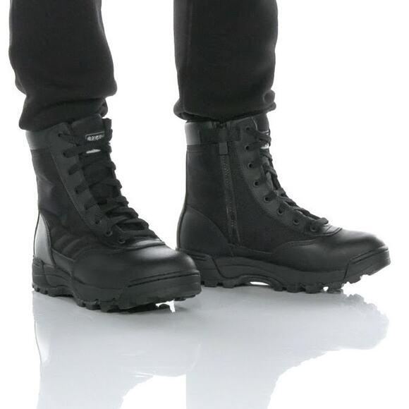 Original SWAT M4 W5.5 Black Leather Classic 9" Safety Work Boots Side Zip BR1-22 - Picture 1 of 9